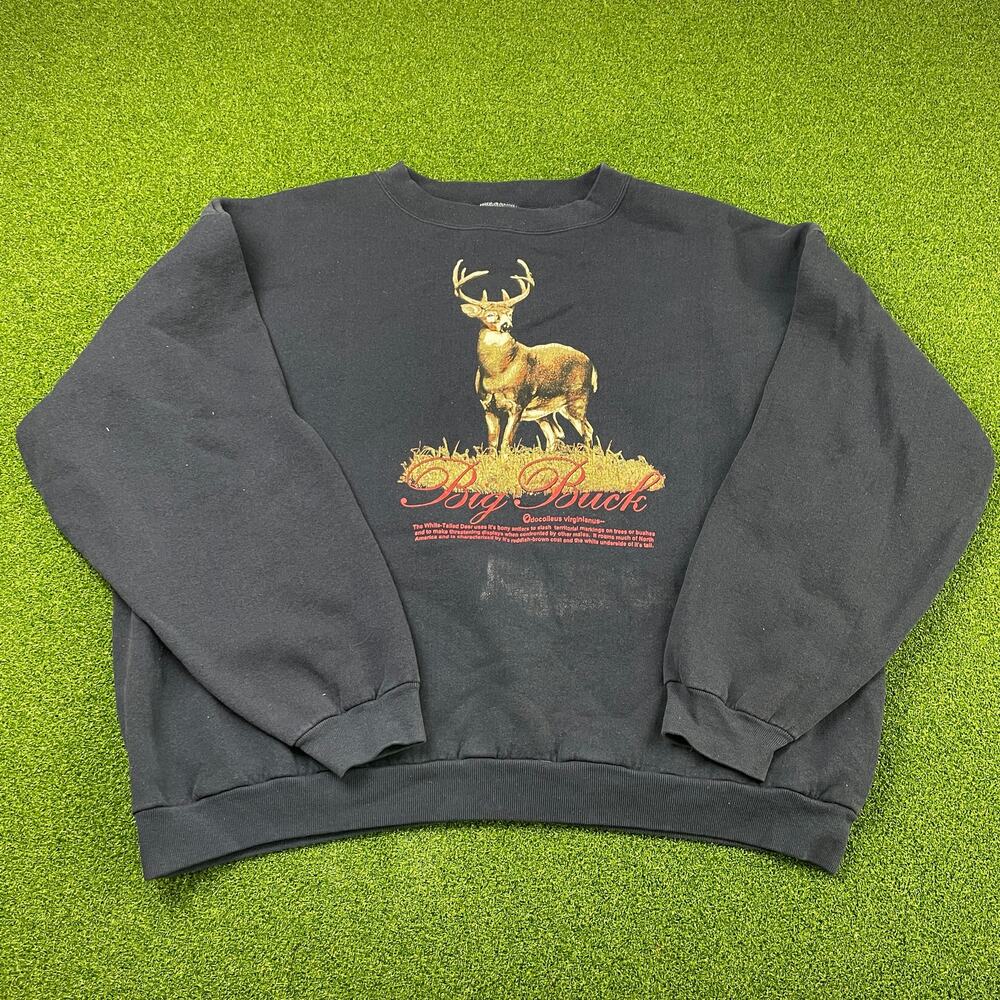 Vintage 90s Y2K Clearwater Creek Big Buck Hunting Graphic Navy Crewneck Sz 3XL